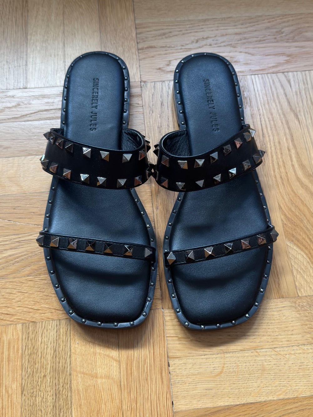 Sincerely Jules Valli Black Studded Flat Sandals